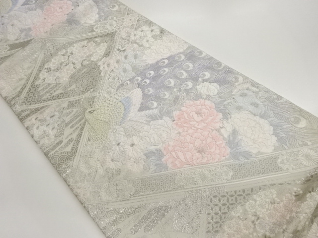 JAPANESE FUKURO OBI / PLATINUM​ FOIL / WOVEN FLOWERS